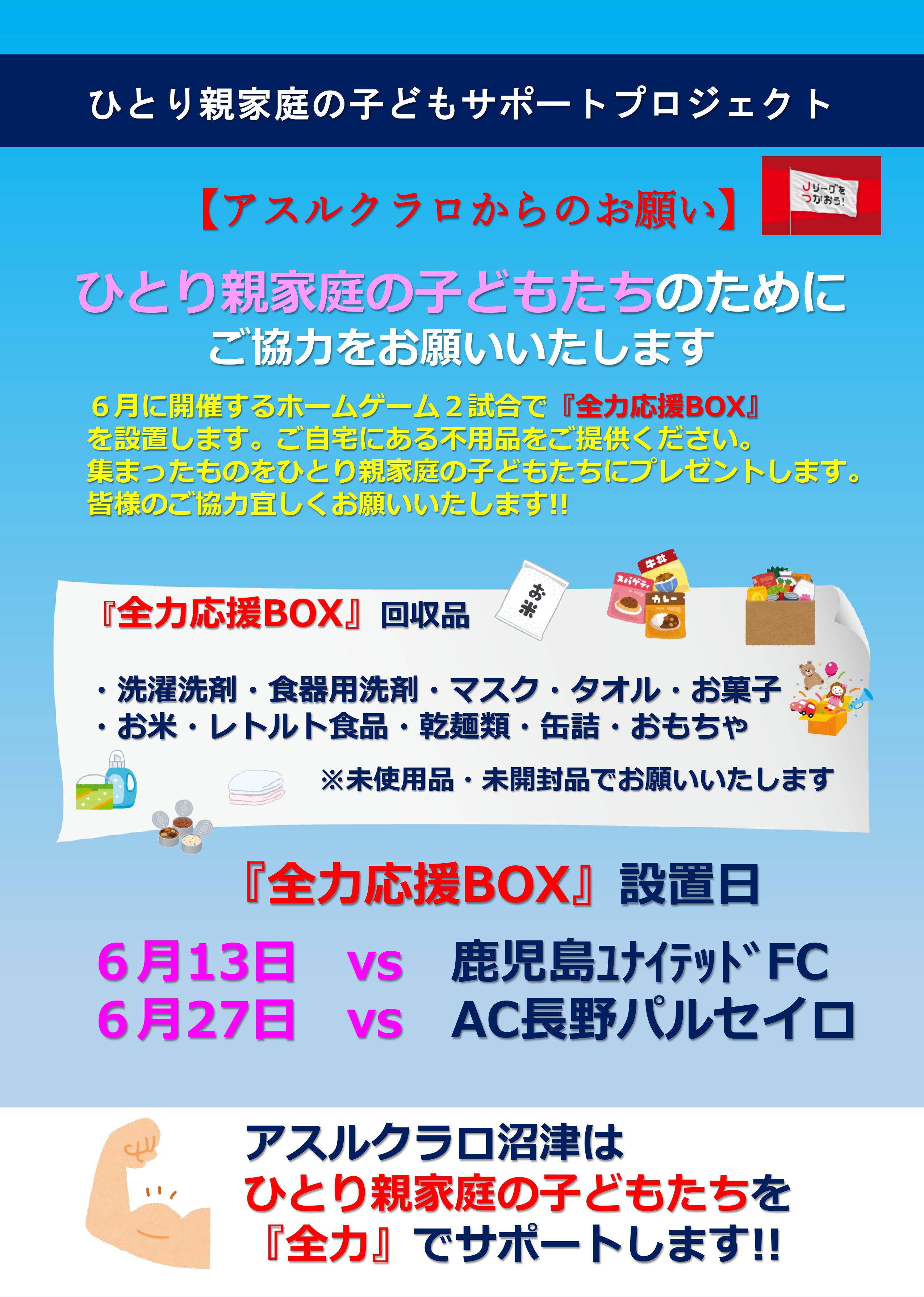 6月27日 日 ac長野パルセイロ戦 全力応援box設置について アスルクラロ沼津 アスルクラロスルガ株式会社 6月27日 日 ac長野パルセイロ戦 全力応援box設置について アスルクラロ沼津 アスルクラロスルガ株式会社